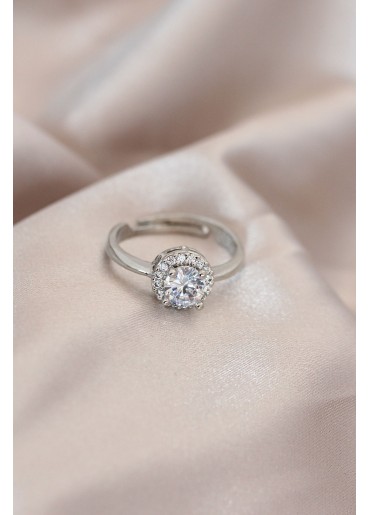 Erb Ayarlamalı Gümüş Renk Metal Zirkon Ve Kristal Taşlı Oval Model Yüzük