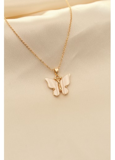 Erb Beyaz Sedefli Kelebek Figürlü Kadın Kolye