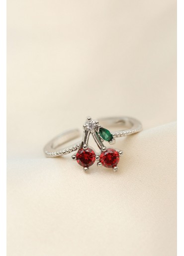 Erb Ayarlamalı Gümüş Renk Kristal Taşlı Kiraz Yüzük