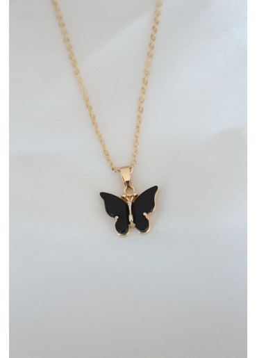 Erb Gold Kaplama Siyah Renkli Sedefli Kelebek Kolye