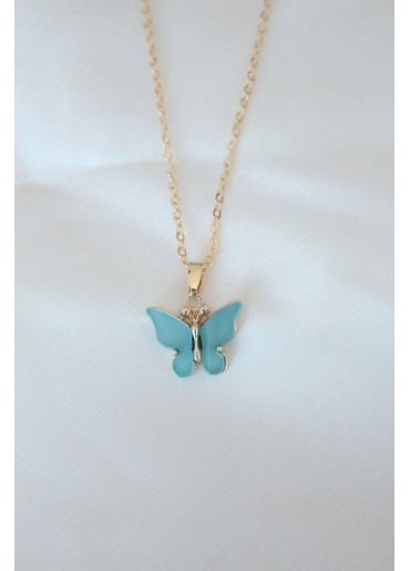 Erb Gold Kaplama Turkuaz Renk Sedefli Kelebek Kolye