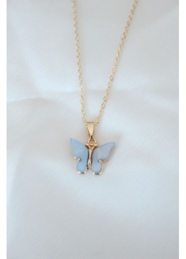 Erb Gold Renk Kaplama Buz Mavisi Renk Sedefli Kelebek Kolye