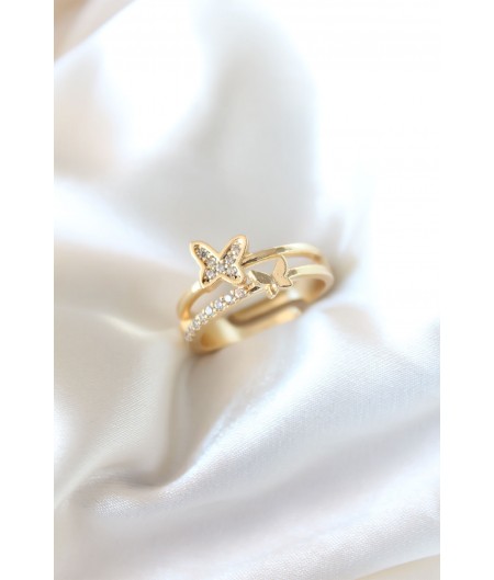 Erb Zirkon Taşlı Altın Kaplama Kelebek Kadın Yüzük