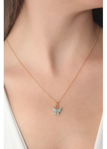 Erb Gold Renk Su Yeşili Kelebek Figür Kadın Kolye