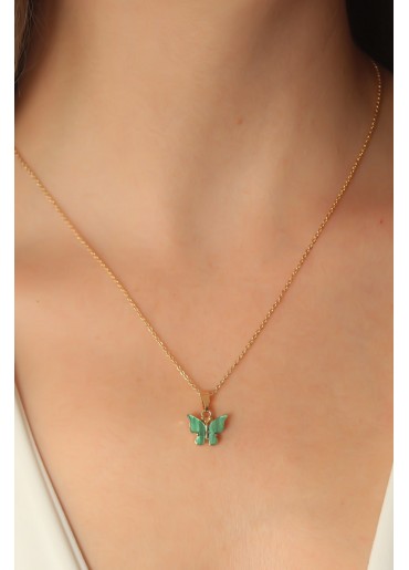Erb Gold Yeşil Renk Kelebek Figür Kadın Kolye
