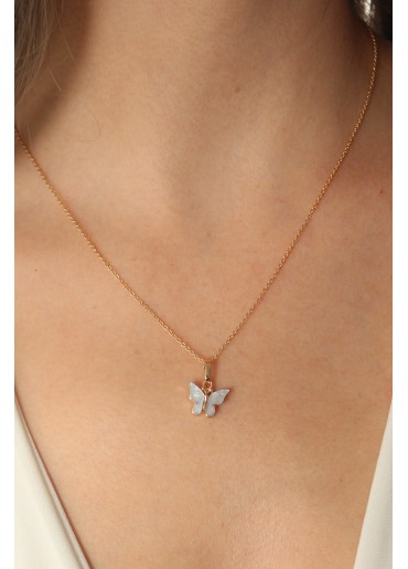 Erb Gold Mavi Renk Kelebek Figür Kadın Kolye