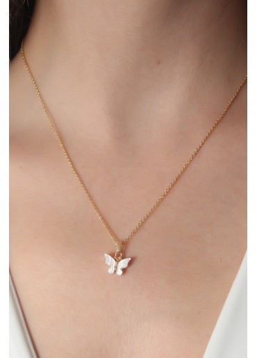 Erb Gold Beyaz Renk Kelebek Figür Kadın Kolye