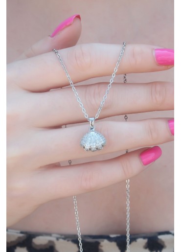 Erb 316L Çelik Gümüş Renk Açılır Midye Model Kadın Kolye