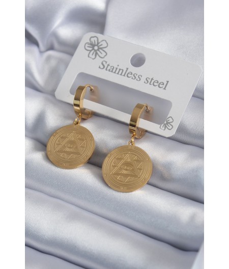 Erb 316L Çelik Gold Renk Pentagram İşleme Model Kadın Küpe