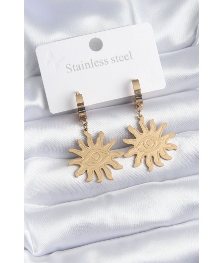 Erb 316L Çelik Gold Renk Güneş Model Göz İşleme Kadın Küpe