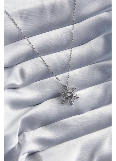 Erb 316L Çelik Gold Renk Zirkon Taşlı Kar Tanesi Projeksiyon Model Kadın Kolye