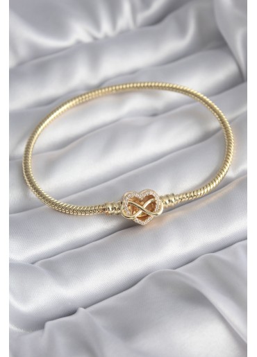 Erb Pirinç Gold Renk Zirkon Taşlı Kalp Sonsuzluk Model Charm Kadın Bileklik