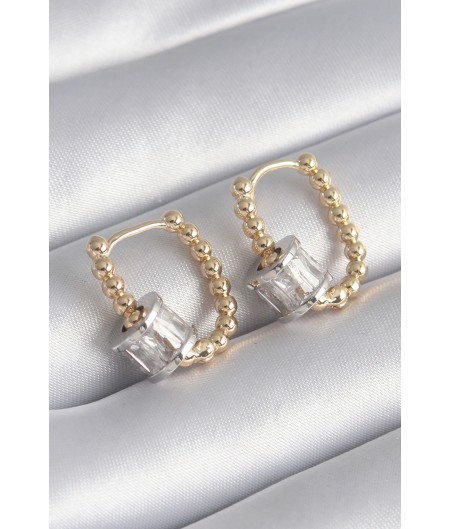 Erb Pirinç Gold Renk Top Model Gümüş Renk Zirkon Taşlı Kadın Küpe