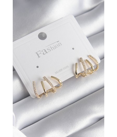 Erb Pirinç Gümüş Renk Zirkon Taşlı Çatal Model Kadın Küpe