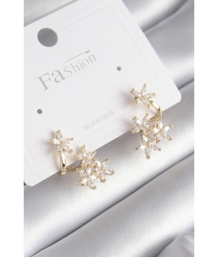 Erb Pirinç Gold Renk Zirkon Taşlı Çiçek Tasarım Kadın Küpe