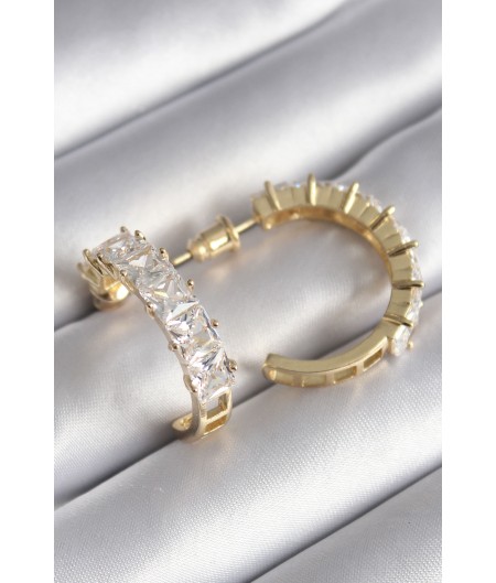 Erb Pirinç Gold Renk Zirkon Taşlı Halka Model Kadın Küpe