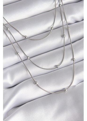 Erb 316L Çelik Gümüş Renk 3\'lü Topçuk Detay Kadın Kolye