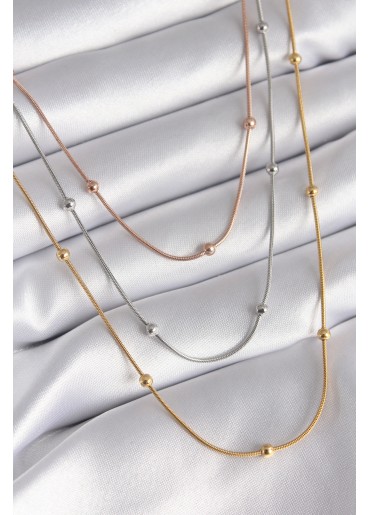 Erb 316L Çelik Mix Renk 3\'lü Topçuk Detay Kadın Kolye