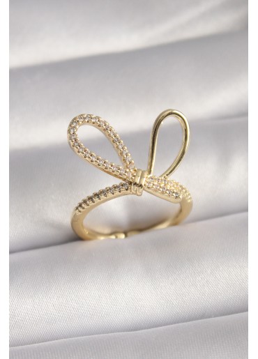 Erb Gold Renk Zirkon Taşlı Düğüm Model Kadın Yüzük