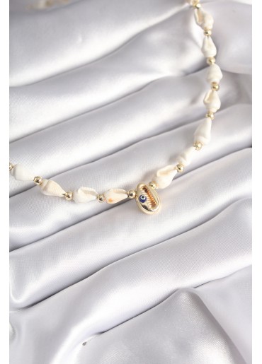 Erb Beyaz Deniz Kabuğu Model Deniz Kabuğu Figür Nazar Boncuk Detay Kadın Kolye