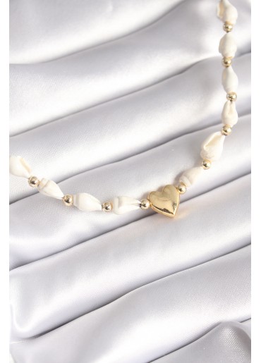 Erb Beyaz Deniz Kabuğu Model Gold Renk Kalp Figür Kadın Kolye