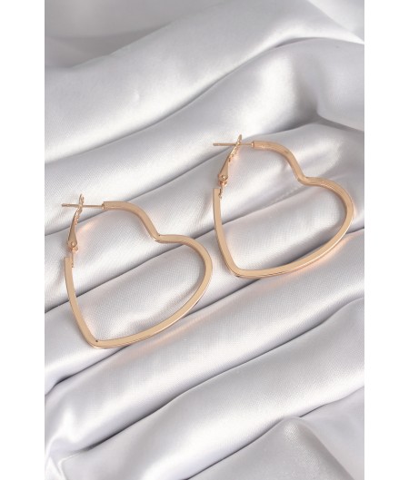 Erb Pirinç Gold Renk Kalp Model Kadın Küpe