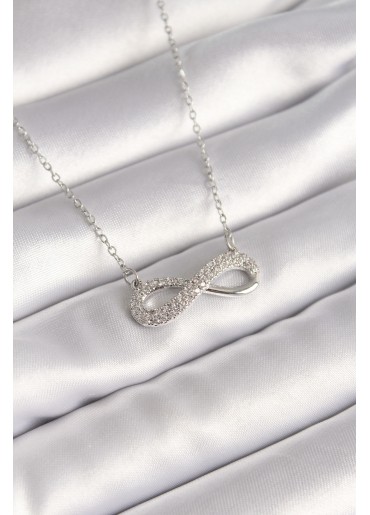 Erb 316L Çelik Gümüş Renk Zincir Zirkon Taşlı Sonsuzluk Model Kadın Kolye