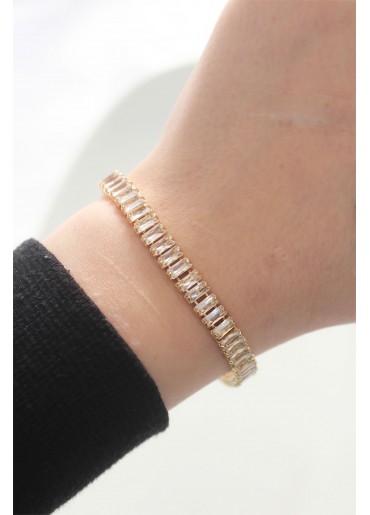 Erb Pirinç Zirkon Taşlı Gold Renk Su Yolu Bileklik