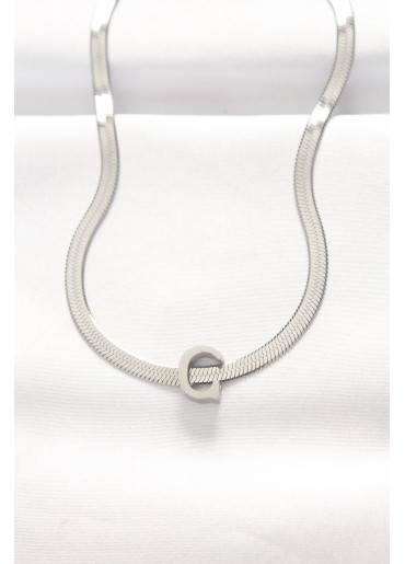 Erb 316L Çelik C Harfli Silver Renk İtalyan Zincirli Kolye