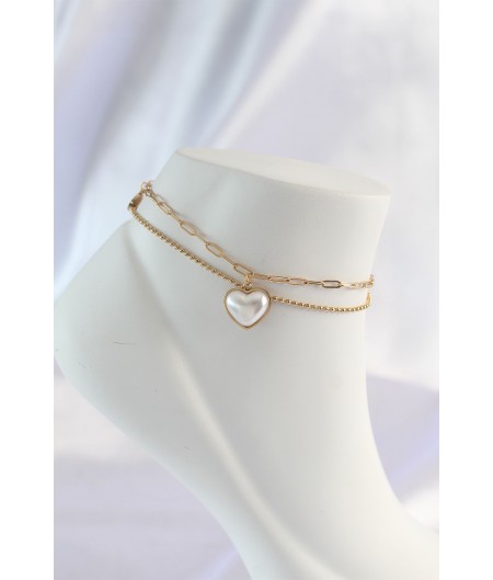 Erb 316L Çelik Gold Renk Beyaz Kalpli 2li Halhal