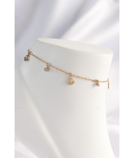 Erb 316L Çelik Gold Renk Zirkon Taşlı Minimal Çapa Tasarımlı Halhal