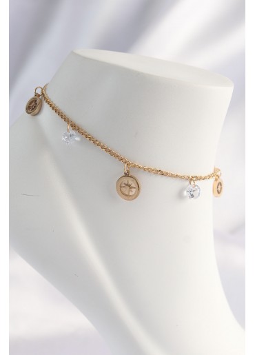 Erb 316L Çelik Gold Renk Zirkon Taşlı Yıldızlı Halhal
