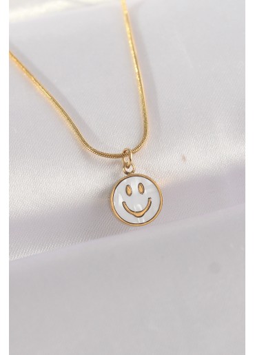 Erb 316L Çelik Zincir Altın Renk Mermer Desenli Minimal Smile Kolye
