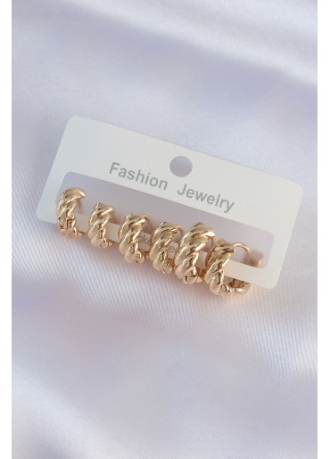 Erb Pirinç Gold Renk Minimal Tırtıklı Küpe Seti