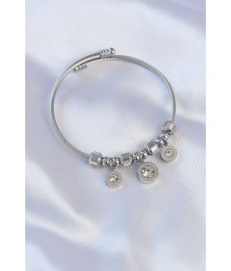 Erb 316L Çelik Gümüş Renk Zirkon Taşlı Model Charm Bileklik