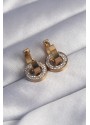 Erb 316L Çelik Gold Renk Zirkon Taşlı İç İçe Geçmeli Oval Küpe