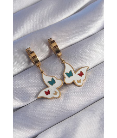 Erb 316L Çelik Gold Renk Renkli Mineli Kelebek Küpe