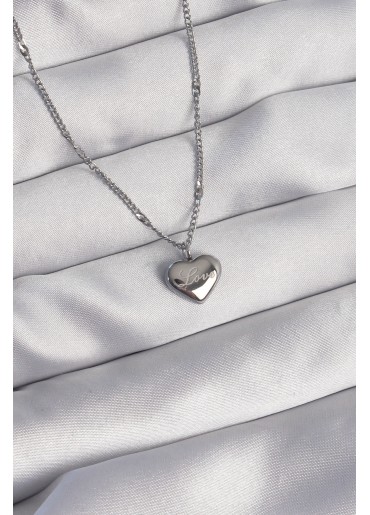 Erb 316L Çelik Gümüş Renk Kalp Model Love Kolye