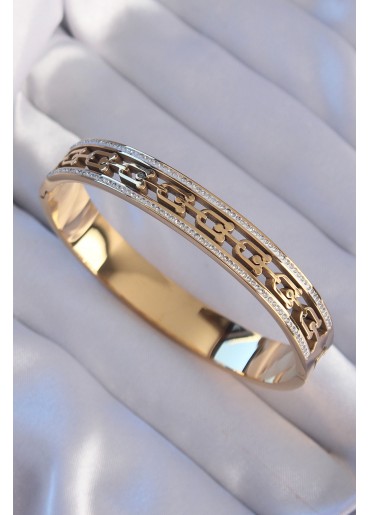 Erb 316L Çelik Gold Renk Zirkon Taşlı Model Kelepçe