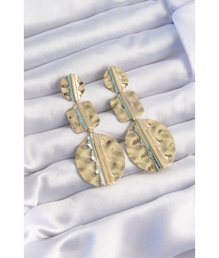 Erb Pirinç Gold Renk Geometrik Ezme Plaka Küpe