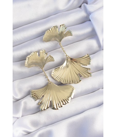 Erb Pirinç Gold Renk Tırtıklı Yaprak Model Sallantılı Küpe