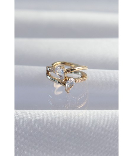 Erb Pirinç Gold Renk Zirkon Taşlı Damla Earcuff Küpe