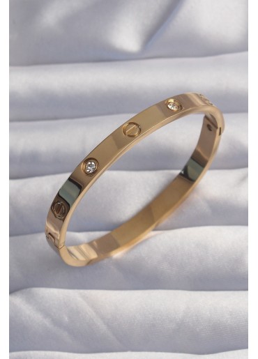 Erb 316L Çelik Baby Boy Gold Renk Zirkon Taşlı Model Kelepçe Bilezik
