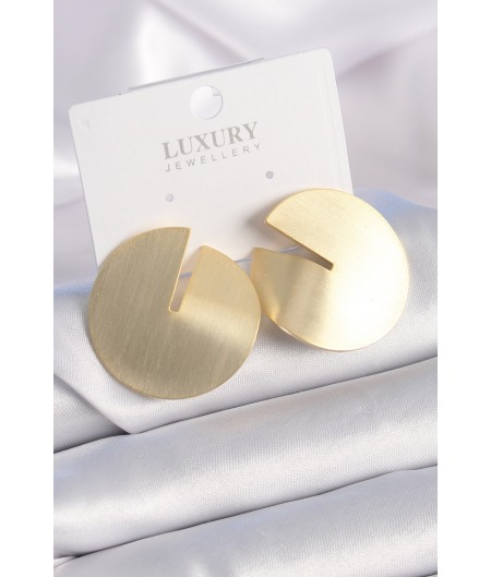 Erb Pirinç Gold Renk Daire Plaka Model Kadın Küpe