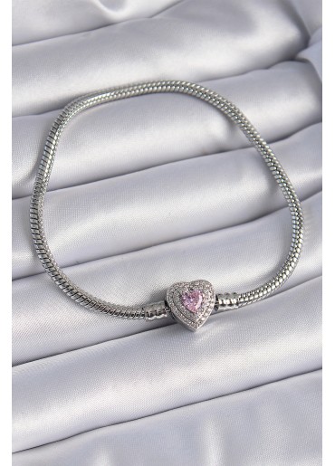 Erb Pirinç Zirkon Taşlı Kalp Figür Charm Model Kadın Bileklik