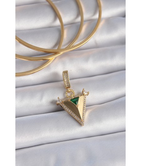 Erb Pirinç Gold Renk Zirkon Taşlı 3D Üçgen Model Ajda Charm