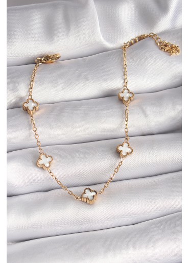 Erb 316L Çelik Gold Renk Beyaz Baby Boy Yonca Model Kadın Bileklik