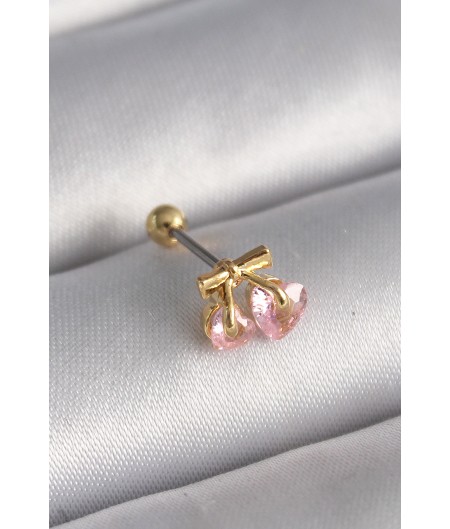 Erb 316L Çelik Gold Renk Pembe Zirkon Taşlı Kalp Tragus Piercing