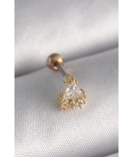 Erb 316L Çelik Gold Renk Üçgen Zirkon Taşlı Tragus Piercing