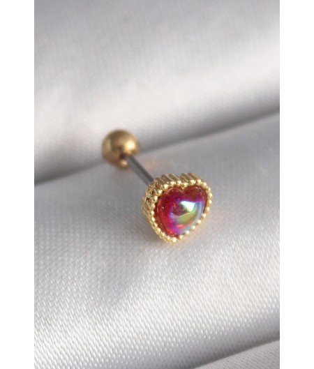 Erb 316L Çelik Gold Renk Kırmızı Mineli Kalp Tragus Piercing